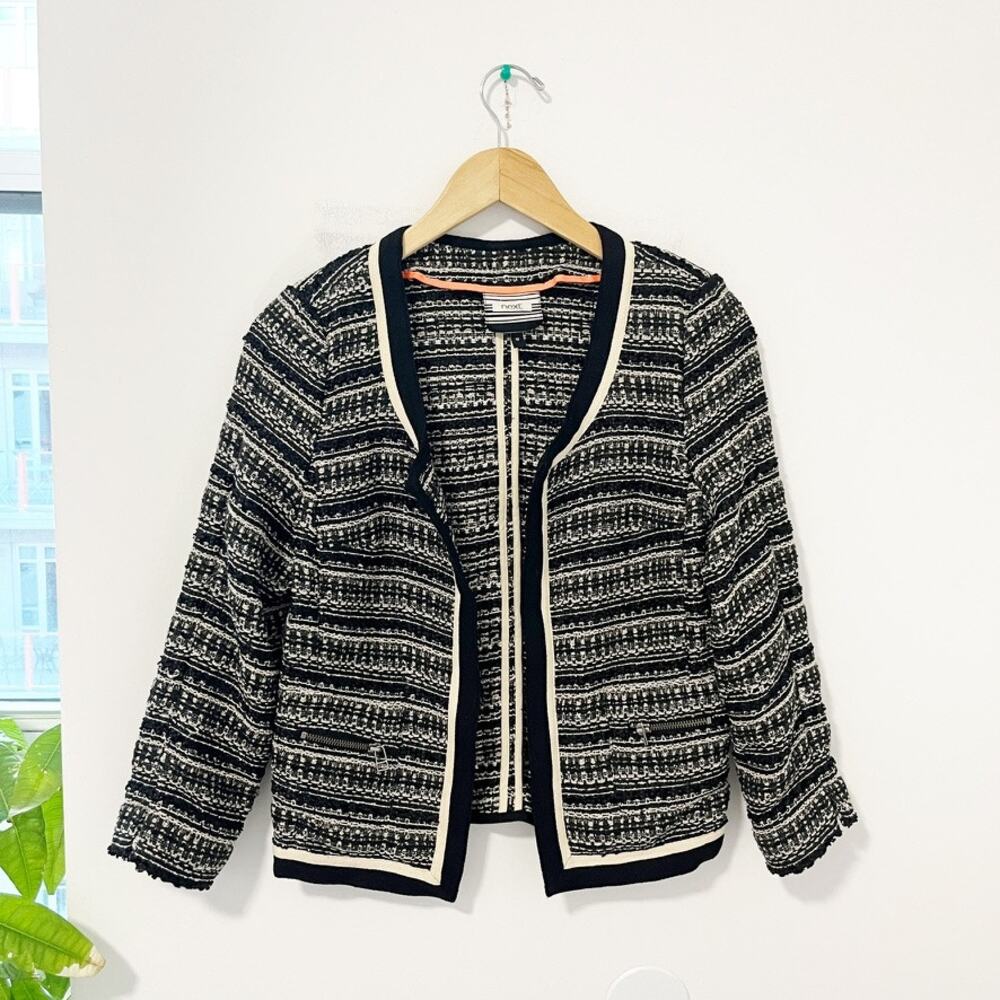 Next Black & White Tweed Style Open Blazer Jacket Size 10